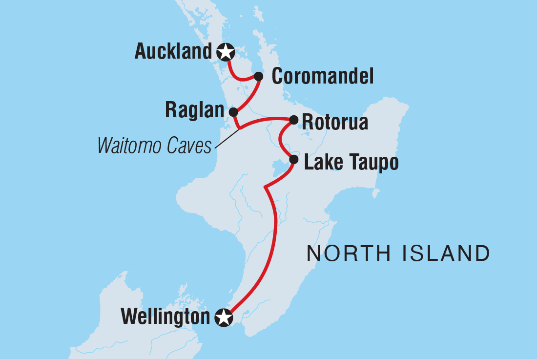 Map of New Zealand Northern Trail (Southbound) including New Zealand