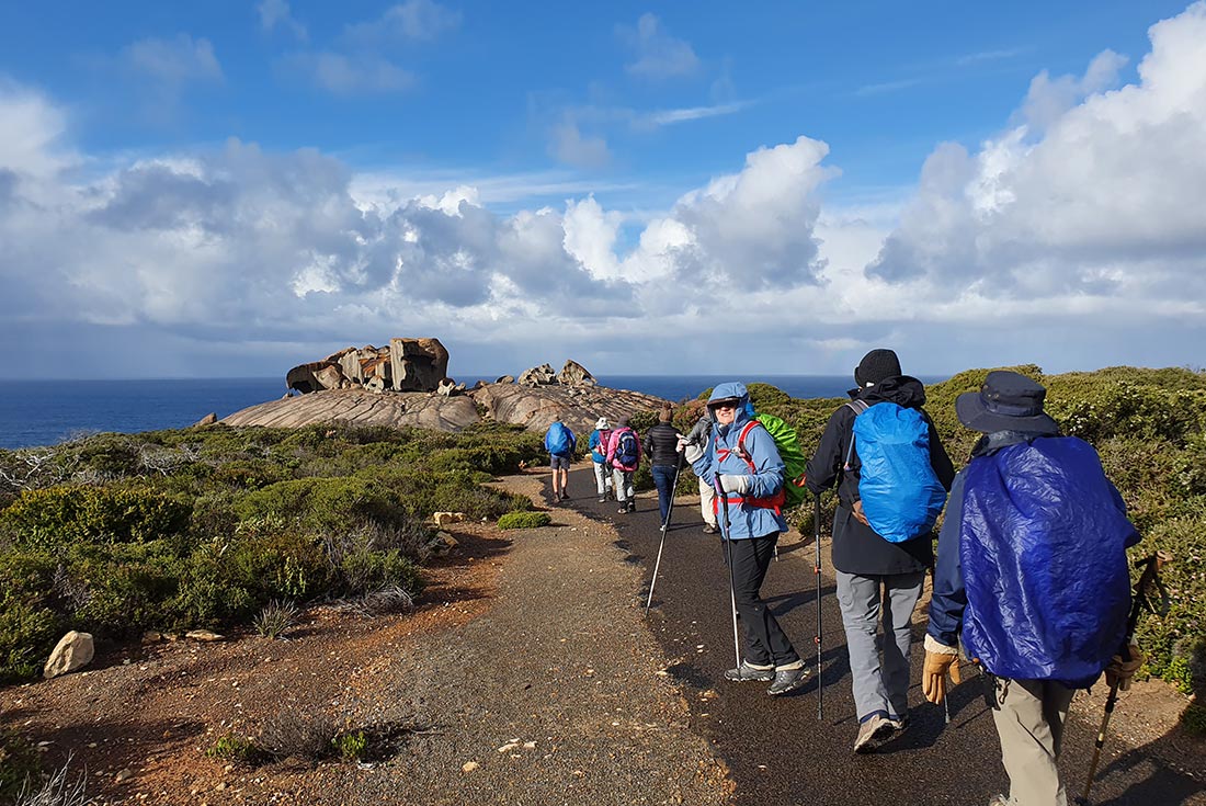 Hiking toward Remarkable Rocks on the Kangaroo Island Wilderness Trail, South Australia
