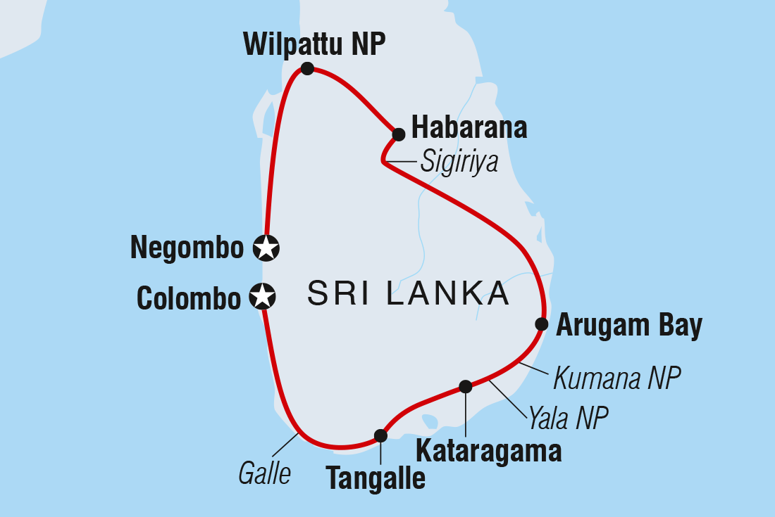 Map of Sri Lanka Safari including Sri Lanka