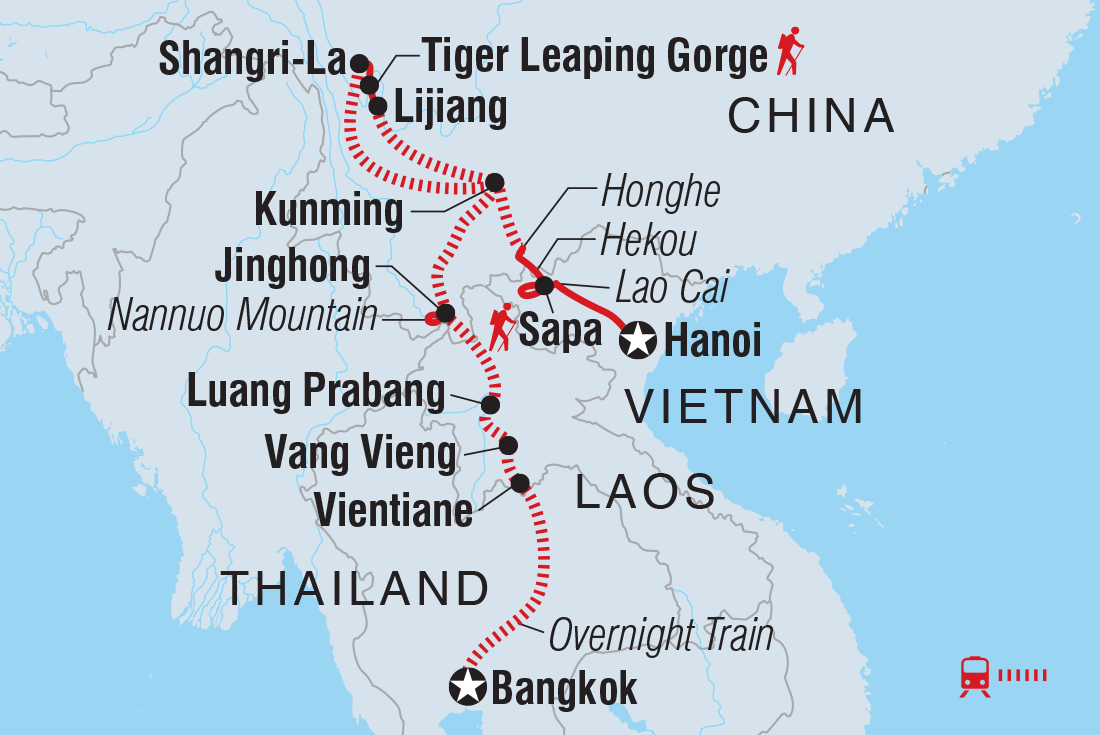Map of Vietnam, China & Laos Adventure including China, Lao Pdr, Thailand and Vietnam