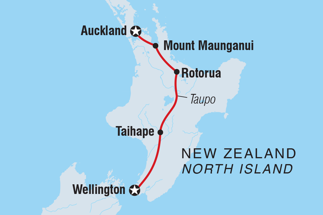 Map of One Week In New Zealand: North Island including New Zealand