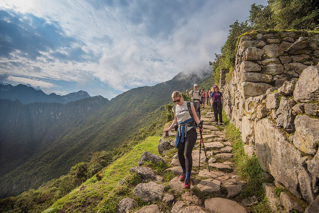 Group trek along Inca Trail, Machu Picchu, Peru