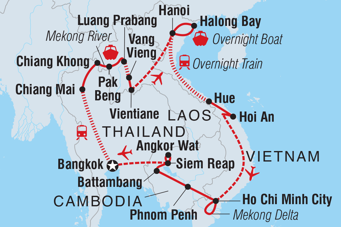 Map of South East Asia Loop including Cambodia, Lao Pdr, Thailand and Vietnam