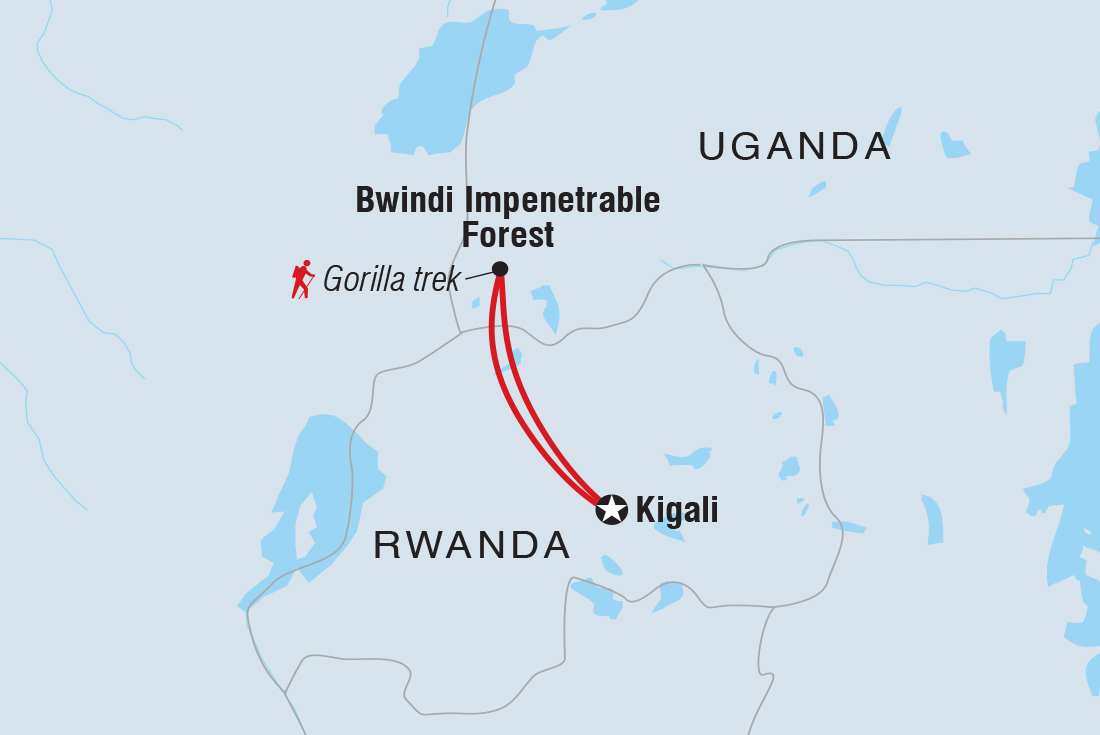 Map of Premium Rwanda & Gorillas Of Uganda including Rwanda and Uganda