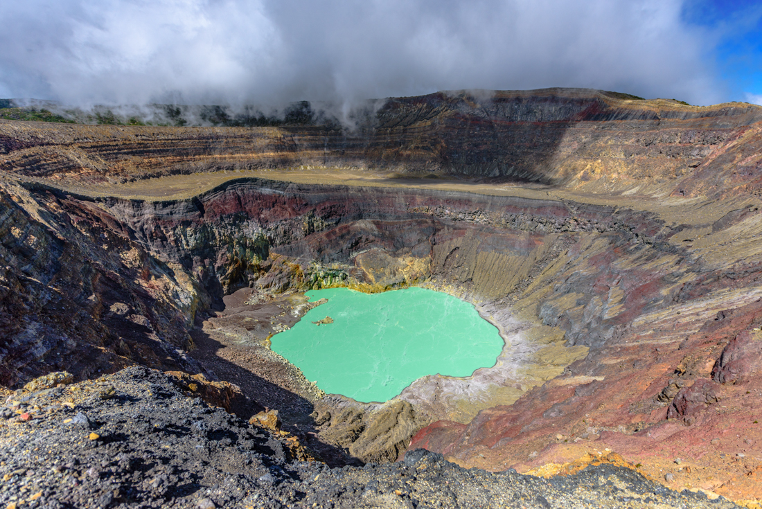 Santa Ana Volcano crater lake or lagoon seen from the peak of the caldera in Guatemala