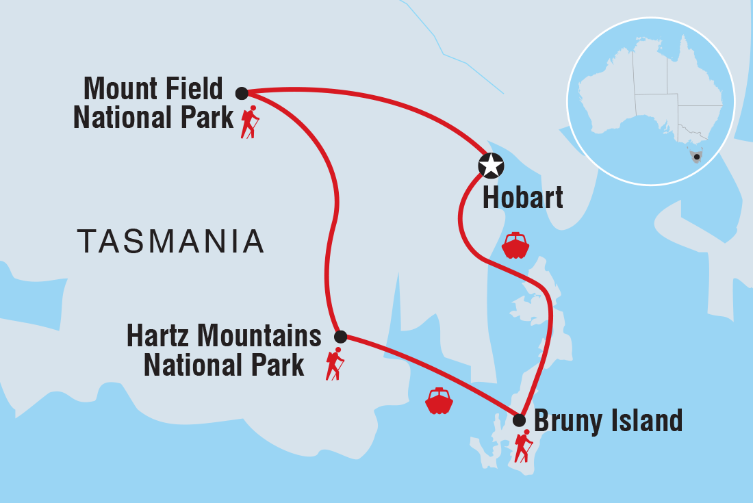 Map of Walk Bruny Island & Tasmania's South West including Australia