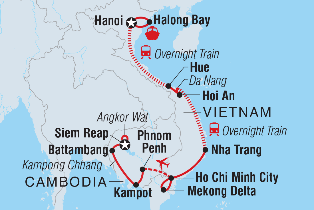 Map of Vietnam & Cambodia Real Food Adventure including Cambodia and Vietnam