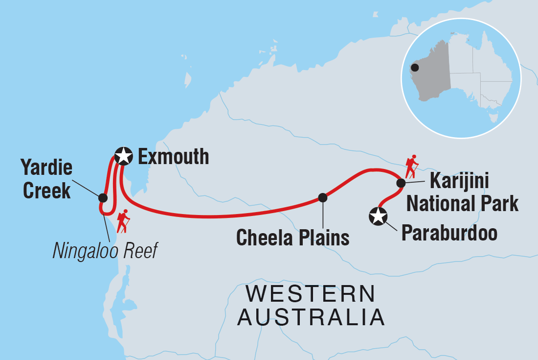 Map of Walk Western Australia's Karijini & Ningaloo Reef including Australia
