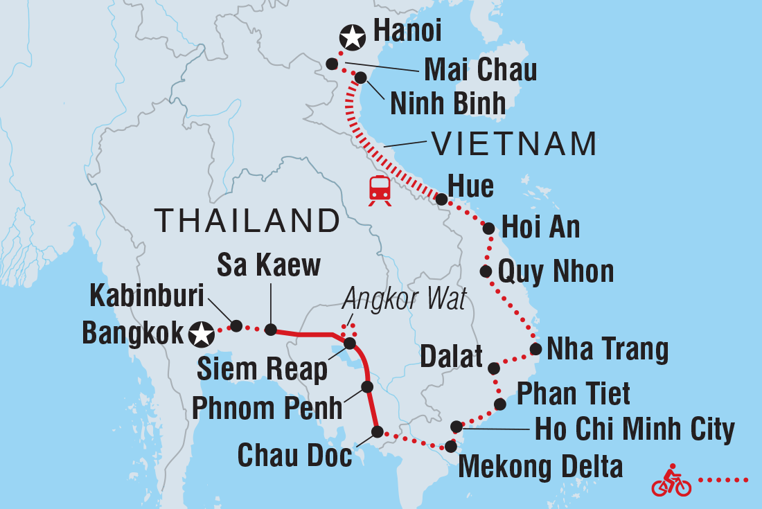 Map of Cycle South East Asia including Cambodia, Thailand and Vietnam