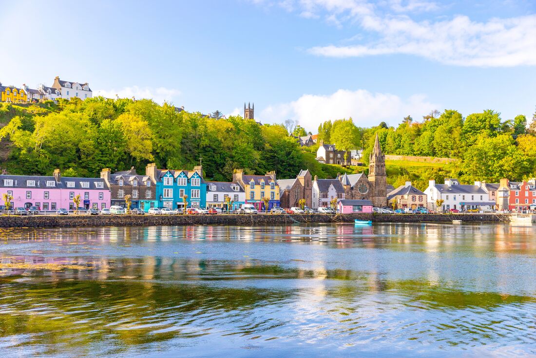 Colourful buildings on Tobermory harbour on the Isle of Mull in Scotland